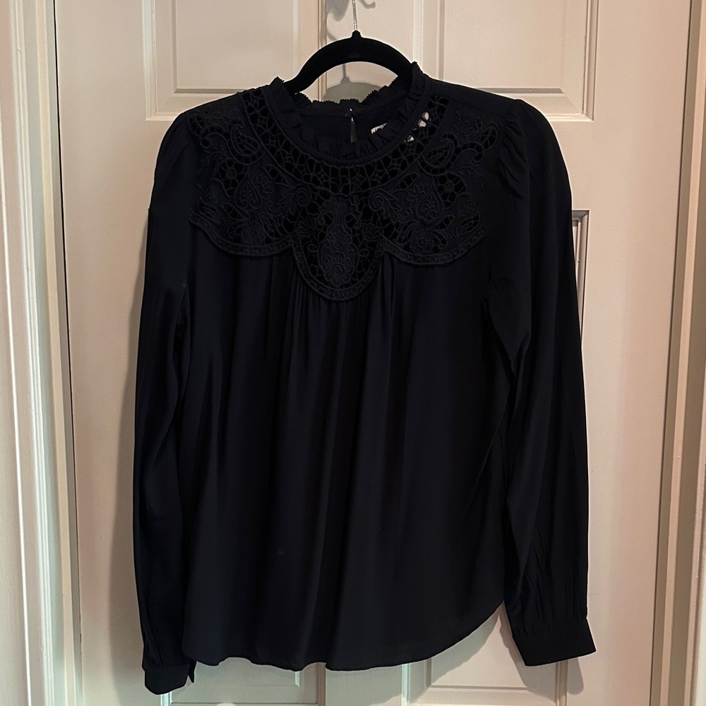 LOFT Black Lace Detail Blouse